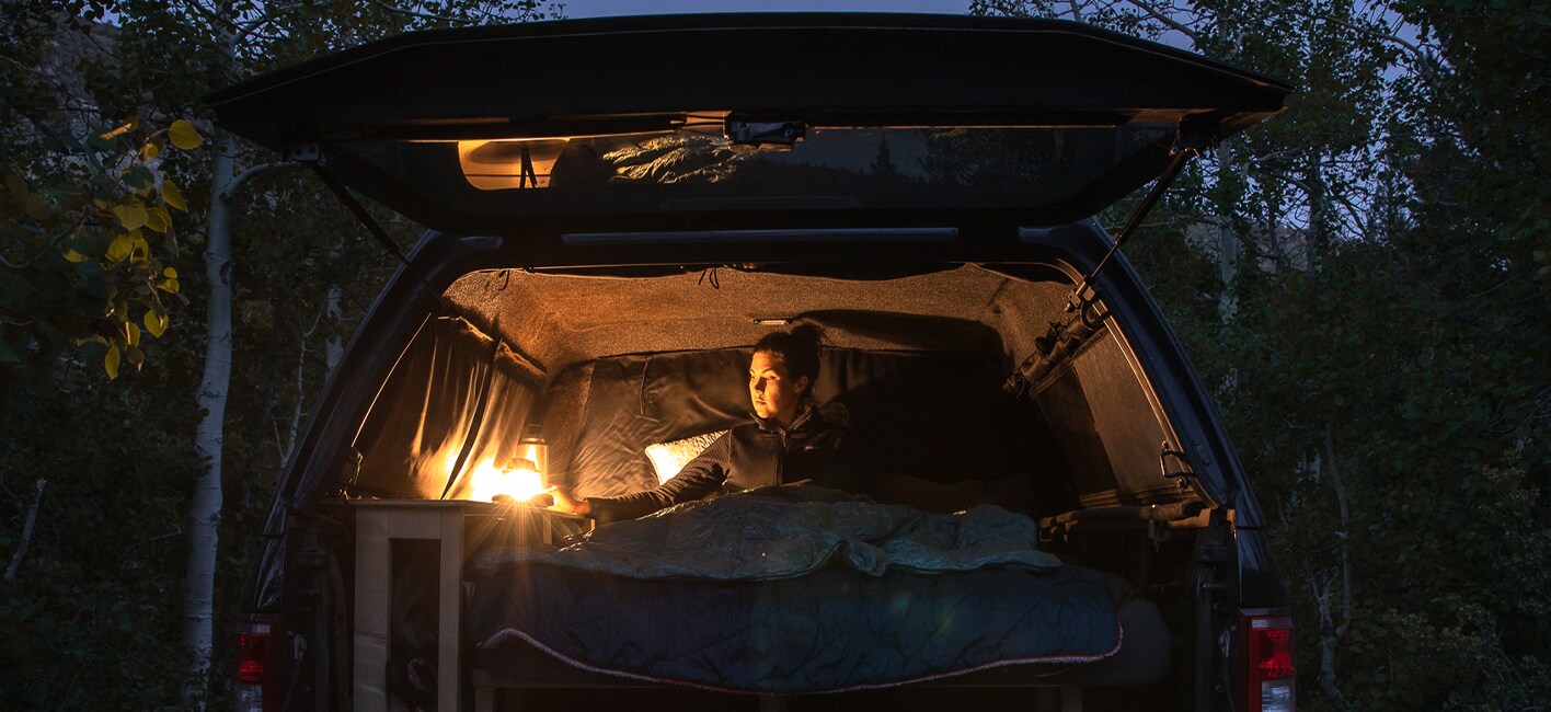 LEER Truck Cap converted for sleeping